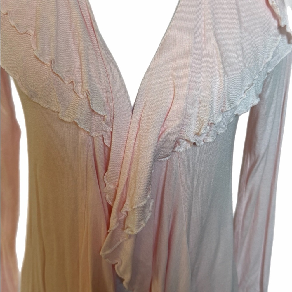 Fever NWT Women’s Open Front Pink Tunic Size Small Long Sleeve Ruffled Front - Picture 3 of 9